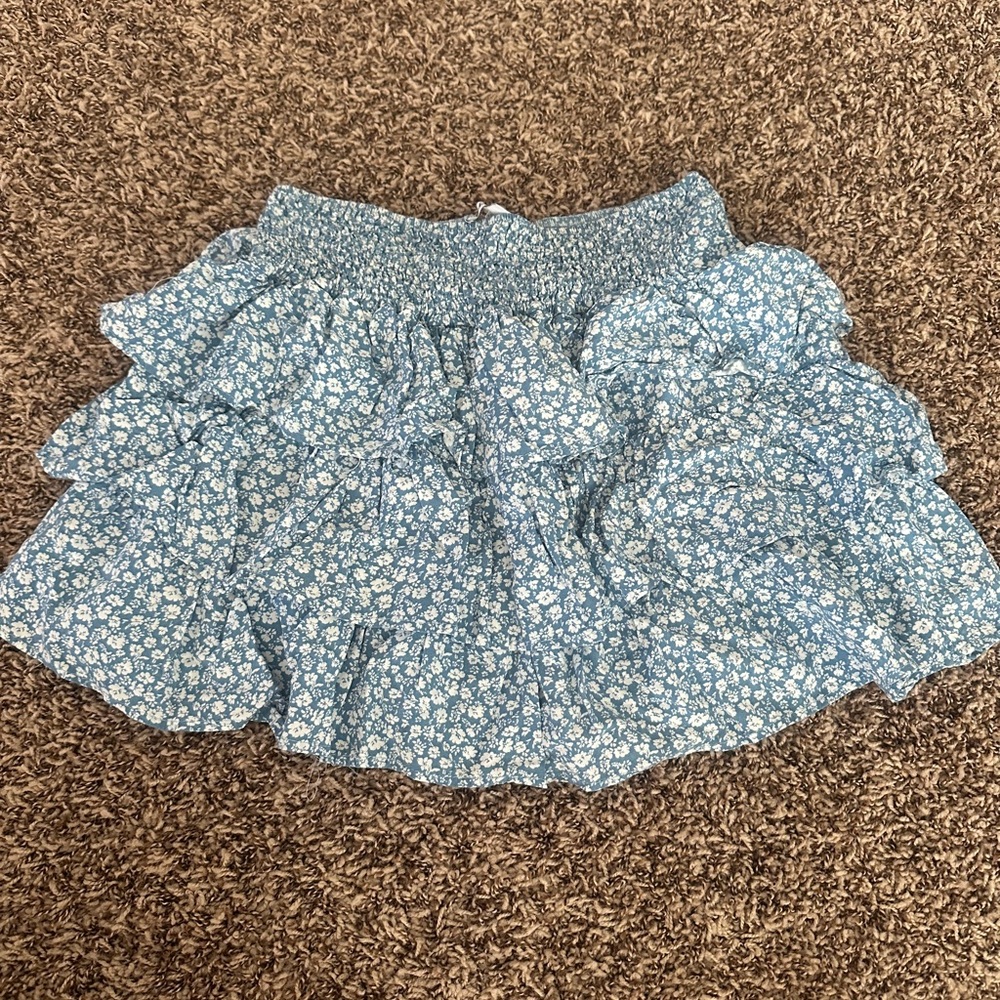 Green and Blue Smocked Bubble Mini Skirt